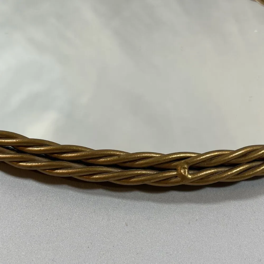Vintage Gold Twisted Braided Metal Rope Framed Oval Wall Mirror Tray 12.5x9.5”